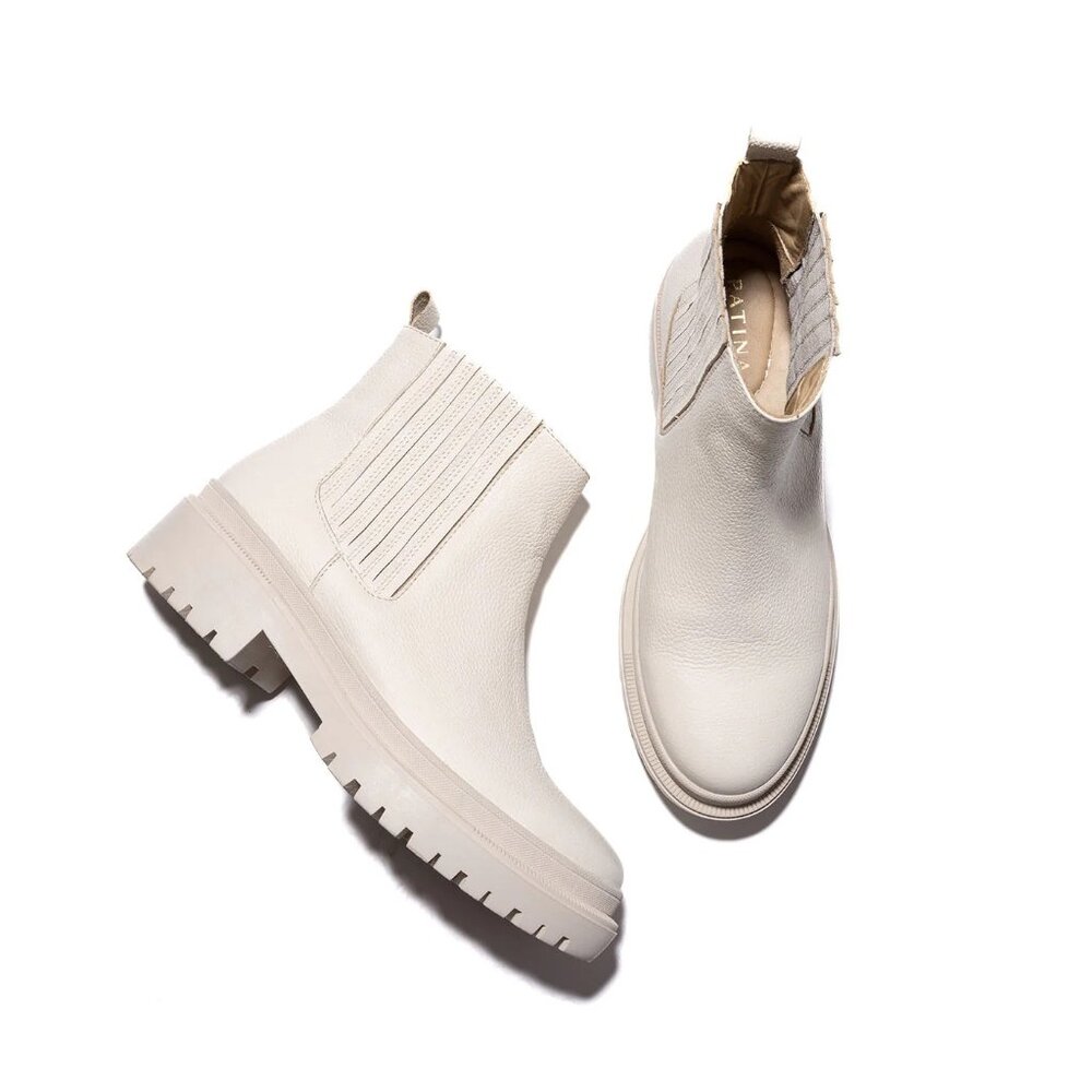 Patina Kiki Chunky Chelsea Boot - Off-White/Cream Leather  - US women's 11